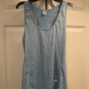 Fitted Gray and Blue Tank Top with Scoop Neck